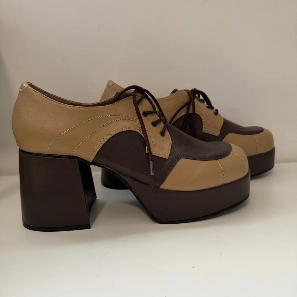 FUNTASMA JAZZ06 Men's Brown 3" Block Heel Platform Spectator Oxford Shoes 12-13 - Picture 9 of 11